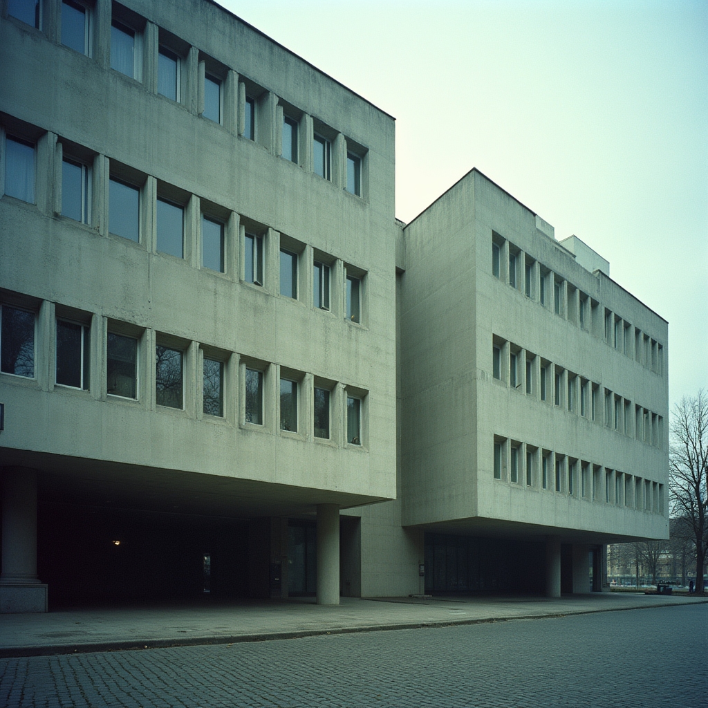 Fasada modernistycznego budynku w Polsce - charakterystyczna geometria i rytm okien